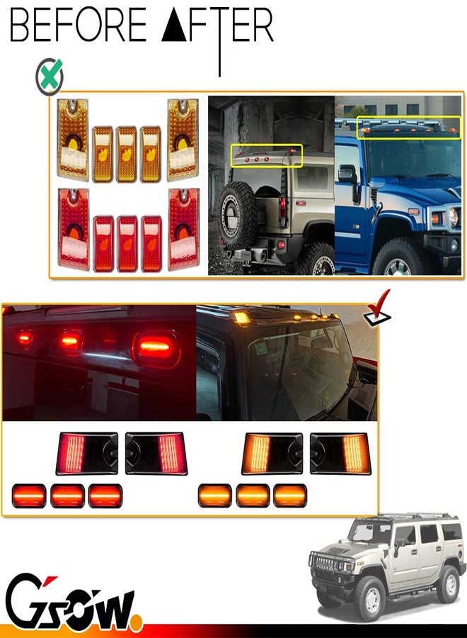 GSOWO 10 PCS Smoked Lens LED Cab Roof Light Kit for Hummer H2 2003-2009, H2 SUT 2005-2009 Top Clearance Marker Lights, Amber & Red LED Front Rear Halogen Lamps, OEM Replacement - Image 3