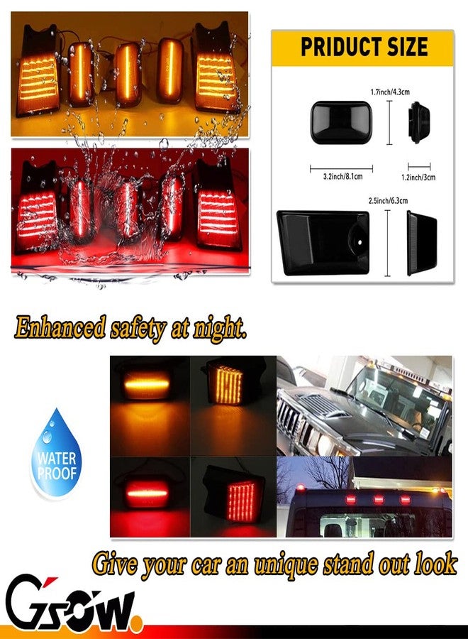GSOWO 10 PCS Smoked Lens LED Cab Roof Light Kit for Hummer H2 2003-2009, H2 SUT 2005-2009 Top Clearance Marker Lights, Amber & Red LED Front Rear Halogen Lamps, OEM Replacement - Image 2