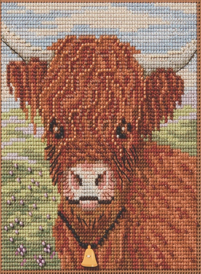 Mill Hill Highland Cow Beaded Counted Cross Stitch Kit Buttons & Beads 2025 Spring Series MH142512, 5.25 x 5.25 inches, Multi - Image 1