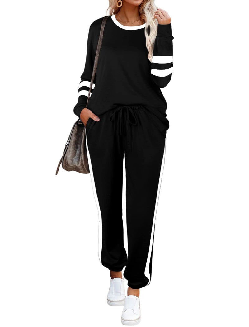 Aloodor Workout Sets for Women 2 Piece Outfits Casual Loose Fitting Tops Plus Size Fall Fashion Deals Black 2XL - Image 2