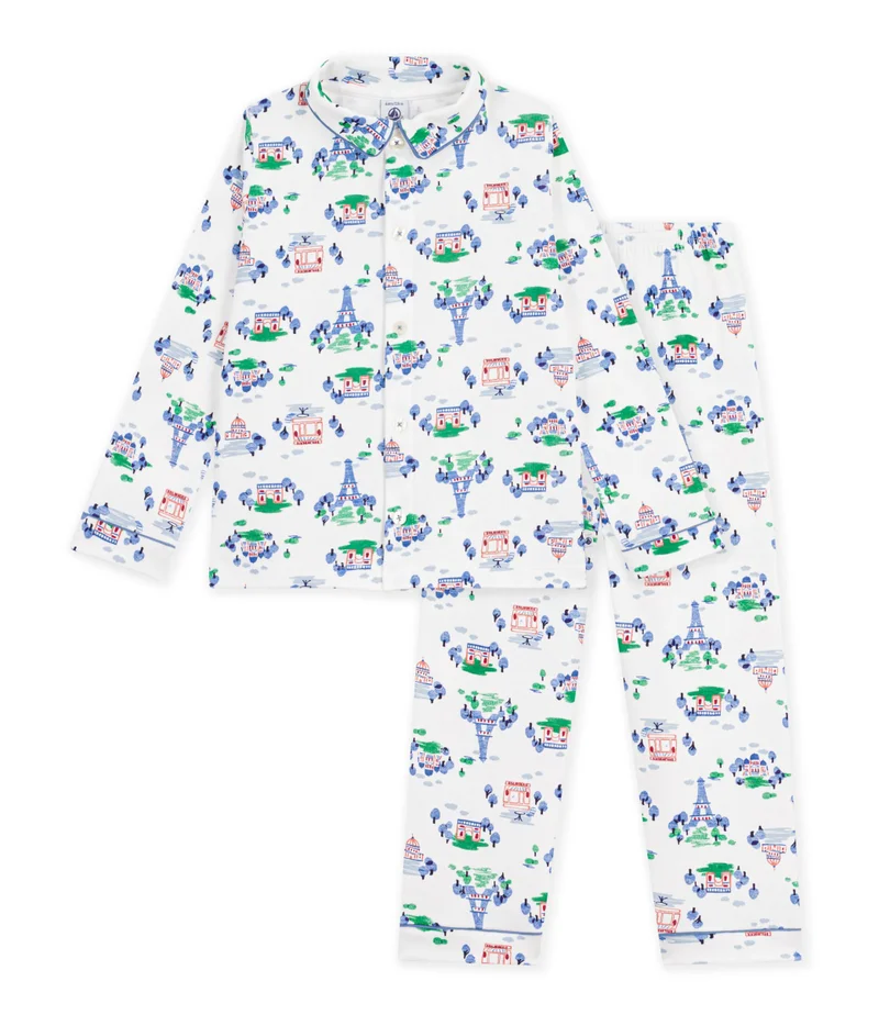 بيتي باتو Children's Buttoned Paris Print Cotton Pyjamas