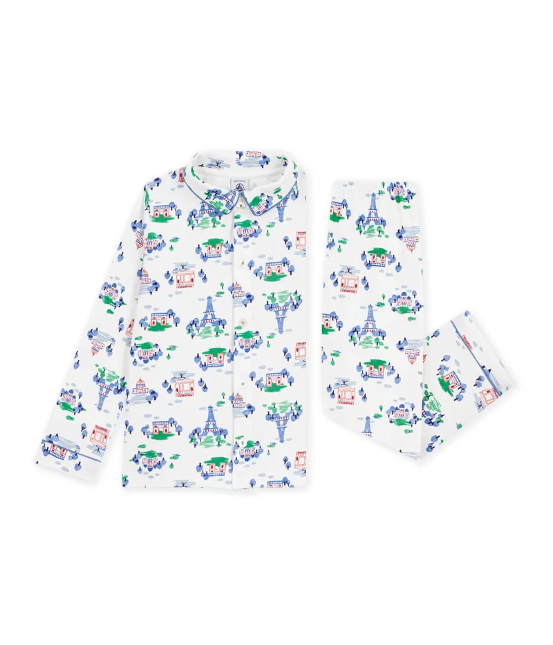 بيتي باتو Children's Buttoned Paris Print Cotton Pyjamas