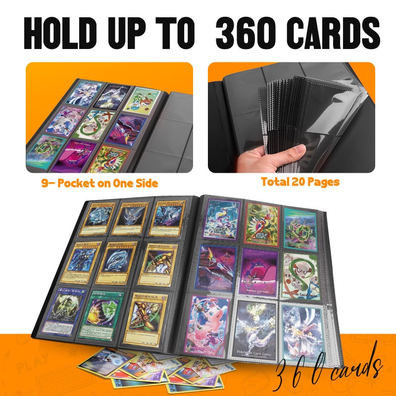 SRISE Card Binder 9-Pockets, Trading Card Binder, 20 Pages, 360 Card Capacity Collection Binder, Card Folder for MTG, TCG, Game Cards & Sports Cardsï¼ˆBlackï¼‰ - Image 3