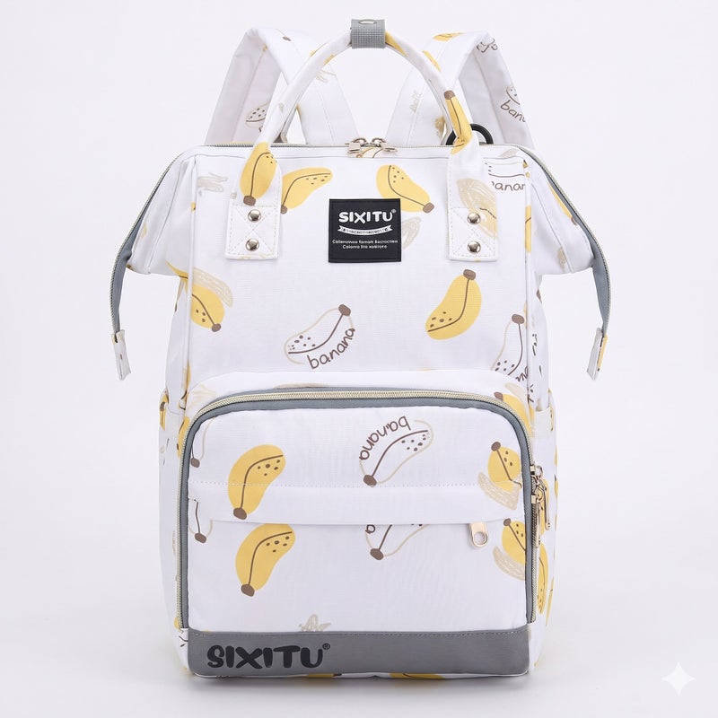 SIXITU Stylish Waterproof Baby Diaper Backpack Organizer with Cute Banana Print