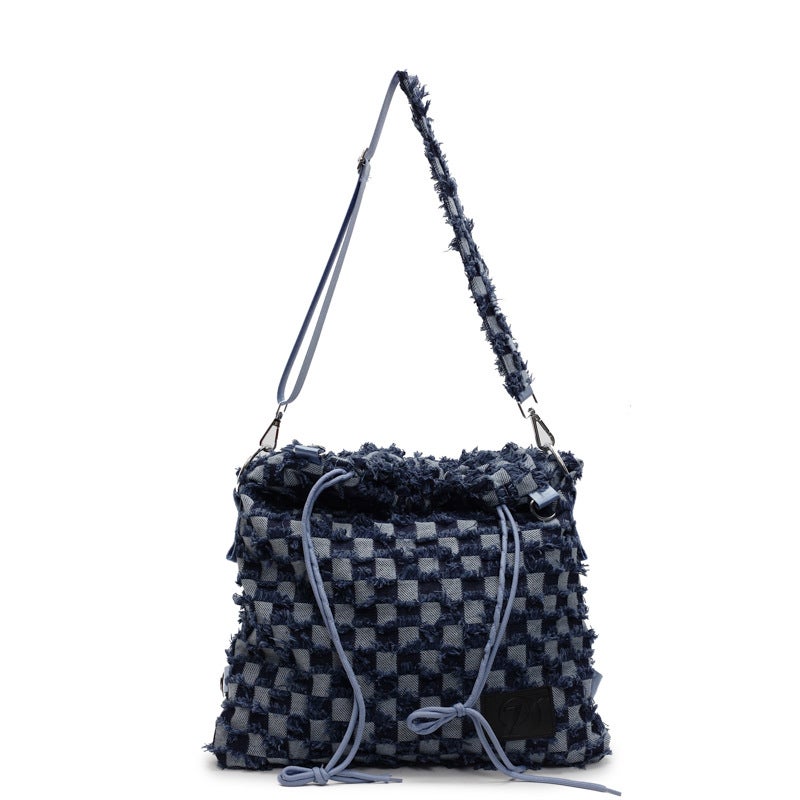 Large Capacity Original New Casual Simple Checkerboard Denim Bag Color Contrast Shoulder Crossbody Bag Elegant Backpack
