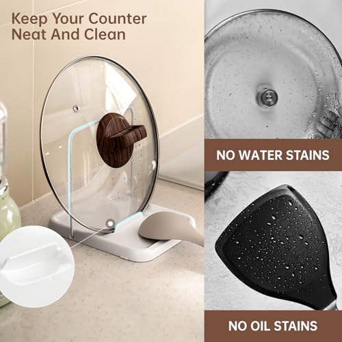 PAVSTINE Pot Lid Holder, Lid and Spoon Rest Holder for Kitchen Counter, Foldable Pan Lid Organizer Stand with Nonslip Pads, Multifunctional Utensils Pan Pot Cover Lid Rack Shelf For Stove Top, White - Image 4