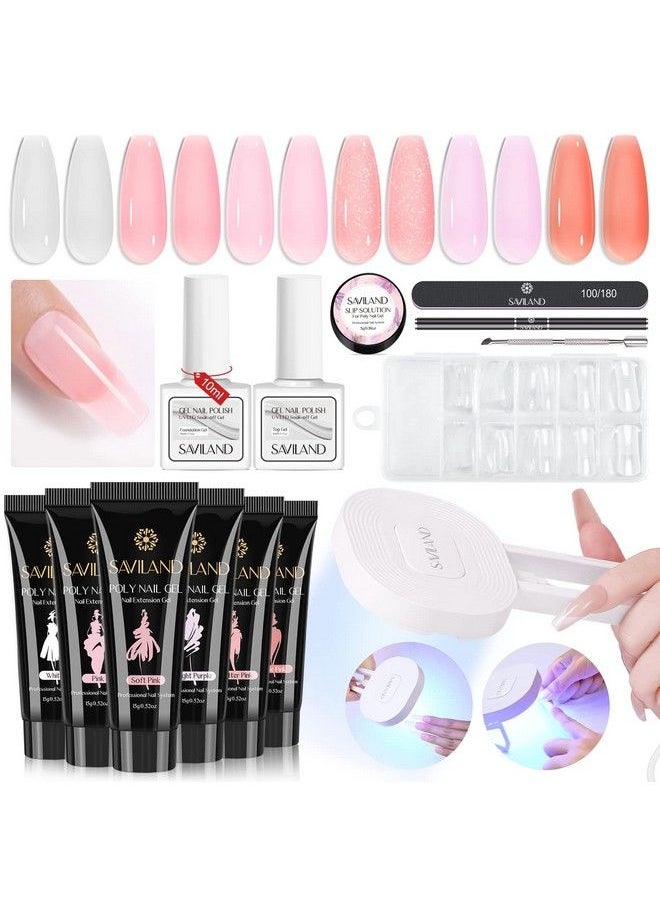 Saviland - Poly Gel Nail Kit 6 Colors Poly Nail Extension Gel Set 36W Uv Lamp Poly Nail Gel Kit With Base & Top Gel White Pink Colors For French Manicure Nail Art For Starter Home Diy - Image 1