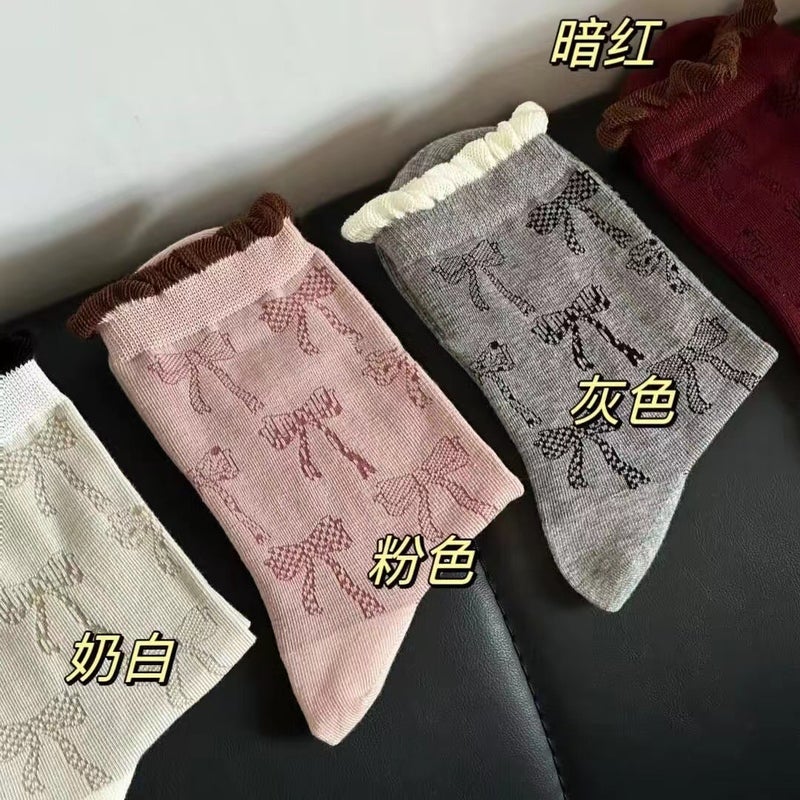 Chic Butterfly Knot Mid-Calf Socks Autumn Casual Pink  - Image 3