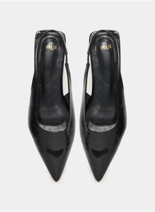 Styli Textured Pointed Toe Slingback Mules