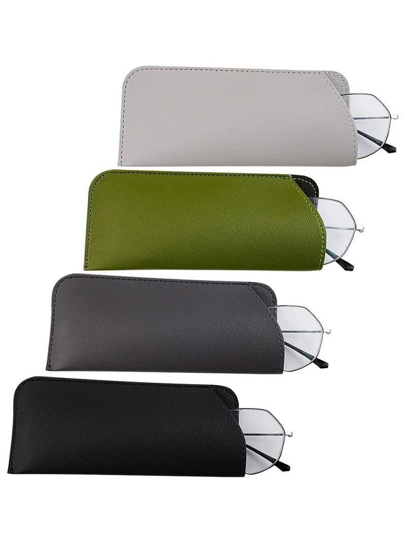 Zikra 4 Pack Soft Glasses Cases, Reading Glasses Case PU Leather Sunglasses Spectacles Bag Anti-Scratch Eyeglasses Pouch Case for Women Men Kids - Image 1