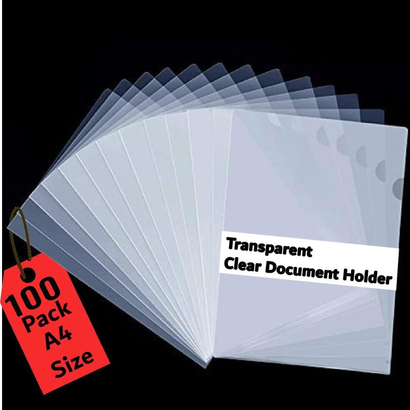 FUTURE X Pack of 100 L-Type Transparent A4 Size Document Sleeve Project Document Holder Plastic Folder for Document Paper Certificate - 100 Pieces for Multipurpose Use - Image 1