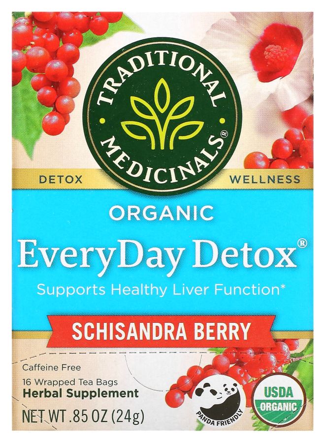 Traditional شاي عضوي يومي ديتوكس خالي من الكافيين بتوت الشيساندرا 16 كيس شاي مغلف 0.85 أونصة (24 غرام)