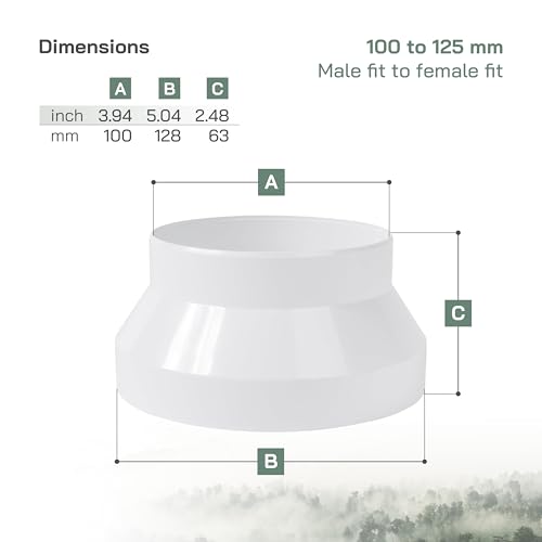 Vent Systems 4" to 5" Inch Pipe Reducer Adapter - Duct Connector Fitting for HVAC Ventilation Heating, Cooling, ABS Plastic PVC Pipe - Inline Duct Reducer - PVC Pipe Fittings - Ducting Converter - Image 2