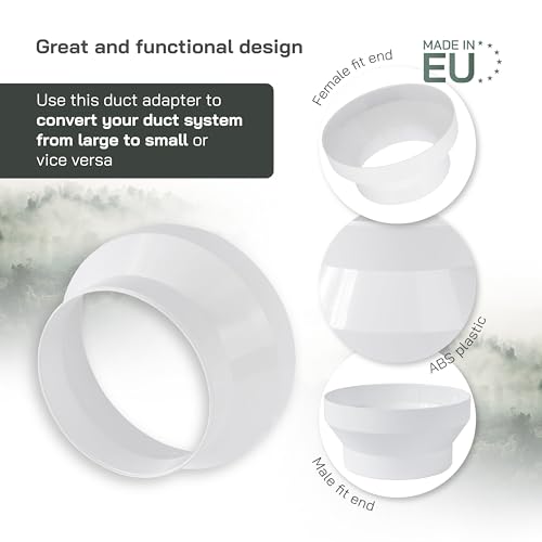 Vent Systems 4" to 5" Inch Pipe Reducer Adapter - Duct Connector Fitting for HVAC Ventilation Heating, Cooling, ABS Plastic PVC Pipe - Inline Duct Reducer - PVC Pipe Fittings - Ducting Converter - Image 3