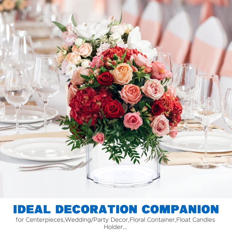 JYPS Clear Vase Set of 3, Polycarbonate, Round, Transparent, Wide Mouth, 6 inches, Ideal for Wedding Decor, Flowers, Bedroom, Living Room, Bathroom, Break Resistant - Image 5