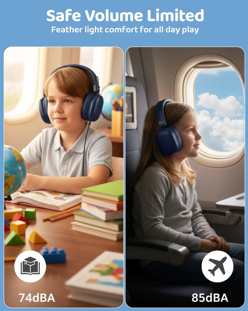 awatrue Kids Bluetooth Headphones, Over-Ear Wireless Headphones with Microphone, Safe-Volume 85dBA, Bluetooth 5.4, Foldable Lightweight and Comfortable, 50H Playtime, USB-C Charging, Blue - Image 2