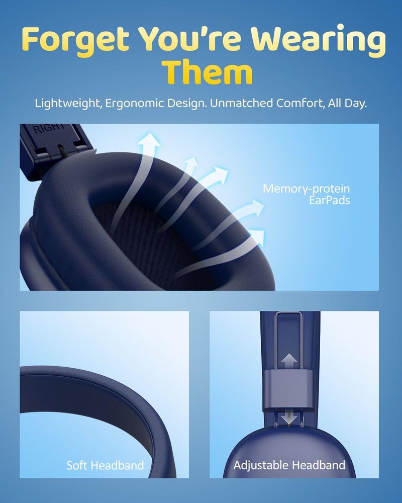 awatrue Kids Bluetooth Headphones, Over-Ear Wireless Headphones with Microphone, Safe-Volume 85dBA, Bluetooth 5.4, Foldable Lightweight and Comfortable, 50H Playtime, USB-C Charging, Blue - Image 5