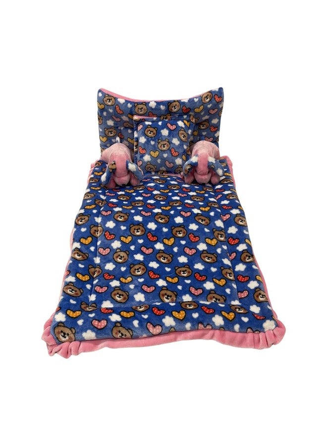 PINKS & BLUES Full Sleeping 5 Piece Baby Bedding Set with 2 Puppy Shape Side Pillows (0-42MONTHS) (Printed Blue) - Image 1