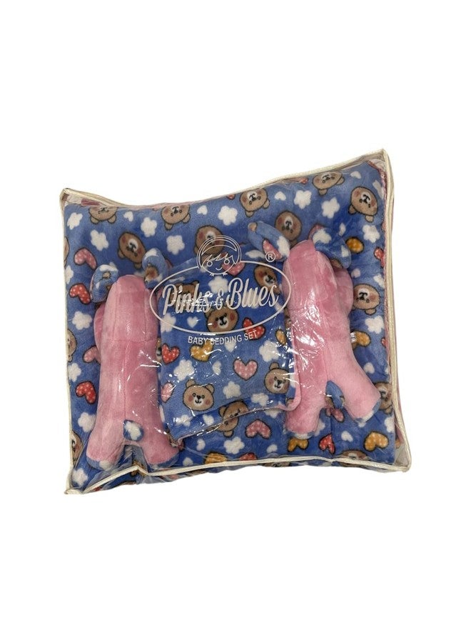PINKS & BLUES Full Sleeping 5 Piece Baby Bedding Set with 2 Puppy Shape Side Pillows (0-42MONTHS) (Printed Blue) - Image 4