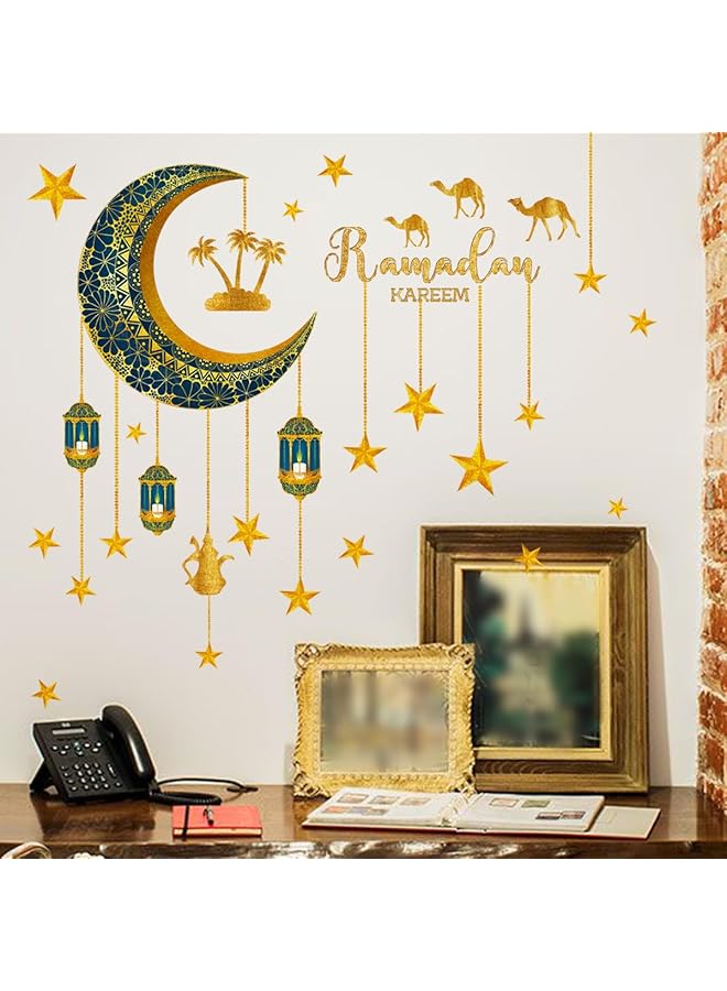 إيروريكس ملصقات حائط رمضان ديكورات رمضان فانوس قمر نجمة رمضان ملصقات رمضان كريم للمنزل غرفة المعيشة غرفة النوم ملصق الحائط - Image 1