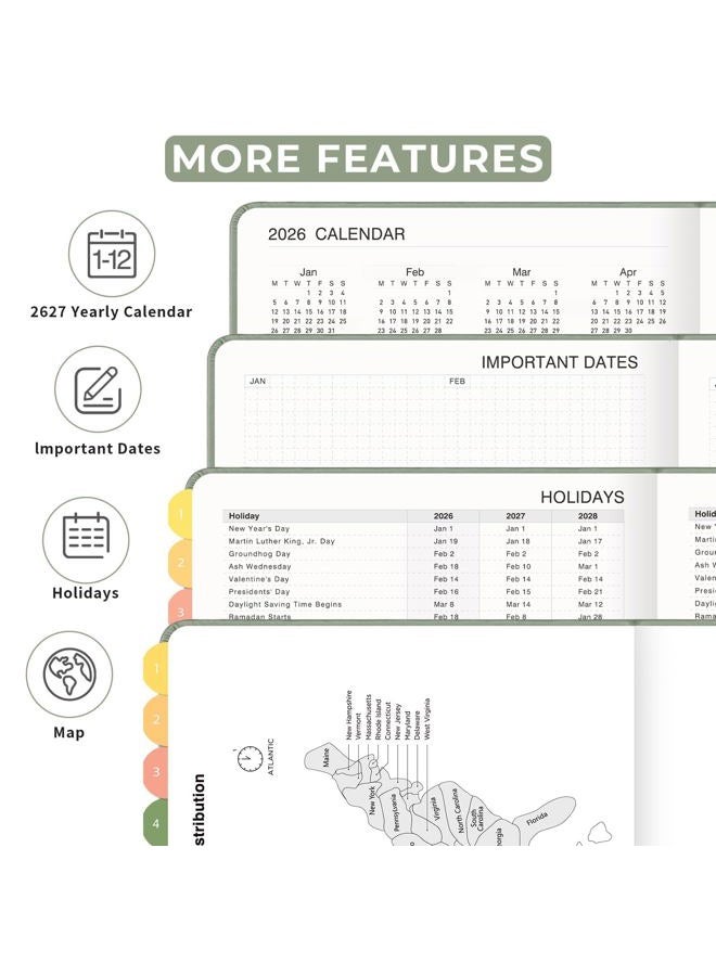 LOAPEM 2026 Planner, Weekly and Monthly, Jan 2026 - Dec 2026, Medium Size (5.7" x 8.3"), 2026 Calendar, Leather Hardcover, 12 Self-Adhesive Monthly Tabs, 100 GSM Thick Paper (Light Green) - Image 4