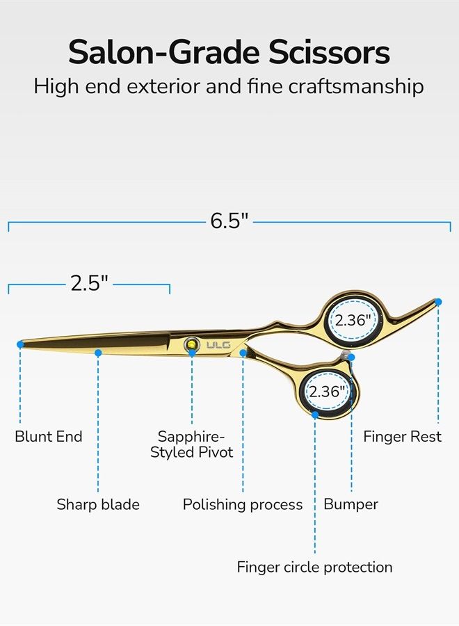ULG Hair Cutting Scissors, ULG Hair Shears 6.5 inch Hairdressing Hair Scissor, Salon Razor Edge Hair Cutting Shears, Japanese Stainless Steel Haircut Scissors with Detachable Finger - Image 2