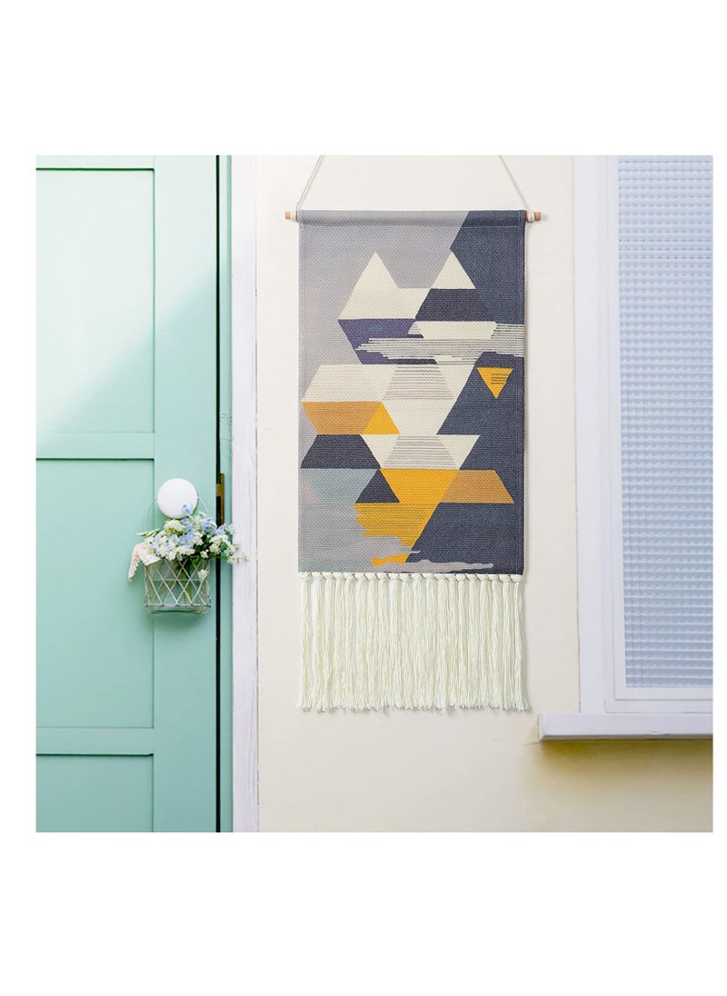 Excefore Macrame Woven Wall Hanging Tapestry Gray & Blue Geometric Home Decor Boho Chic Art Decor Bohemian Wall Art for Apartment Dorm Room Wedding Backdrop (Grey-Geometry)  - Image 2