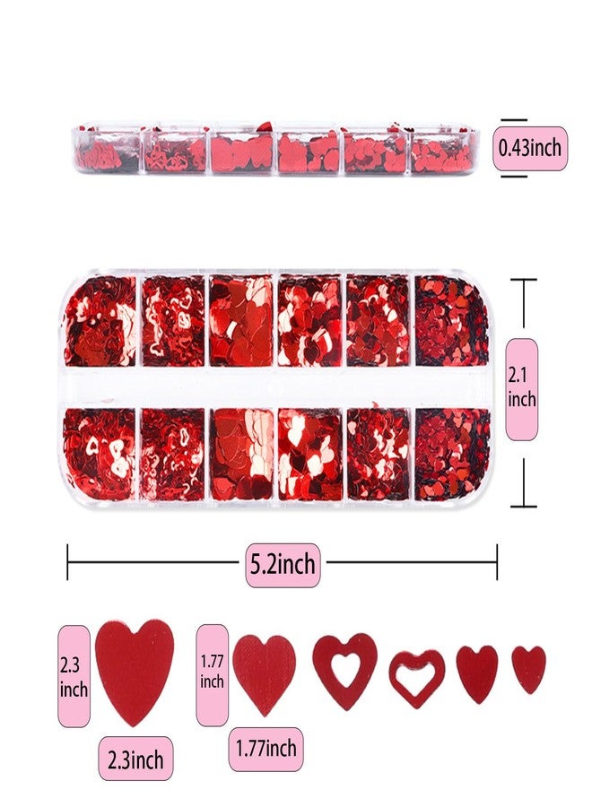 WAFOLOZE 12Grids Red Heart Nail Glitter Sequins 3D Heart Nail Art Stickers Decals Valentines Glitter for Nails Design Love Nail Flakes Valentines Day Nail Art Glitters Sparkle Acrylic Nail Decorations - Image 4