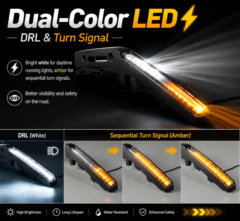 KeeForthewin LED Hood Handle Lights fit for Ford Bronco 2021 2022 2023 2024 2025 Accessories Daytime Running Light Fog Light with White LED DRL - Amber Sequential Turn Signal - Image 2