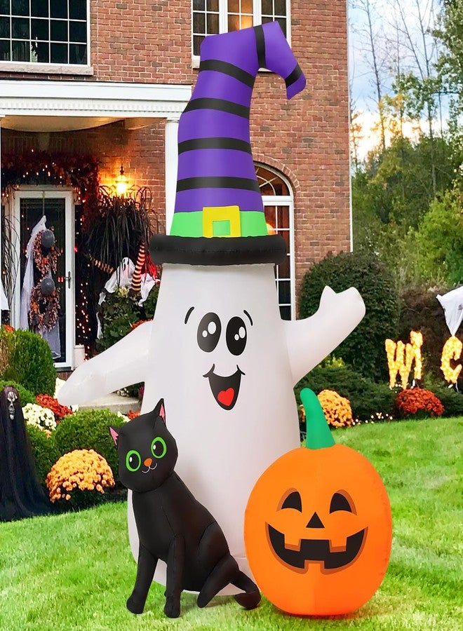 GOOSH - 5 FT Halloween Inflatables for Outdoor Decorations, Yard, Cute Ghost Wizard with Pumpkin Black Cat with Built-in LEDs for Garden, Lawn, Party Decoration - Image 4