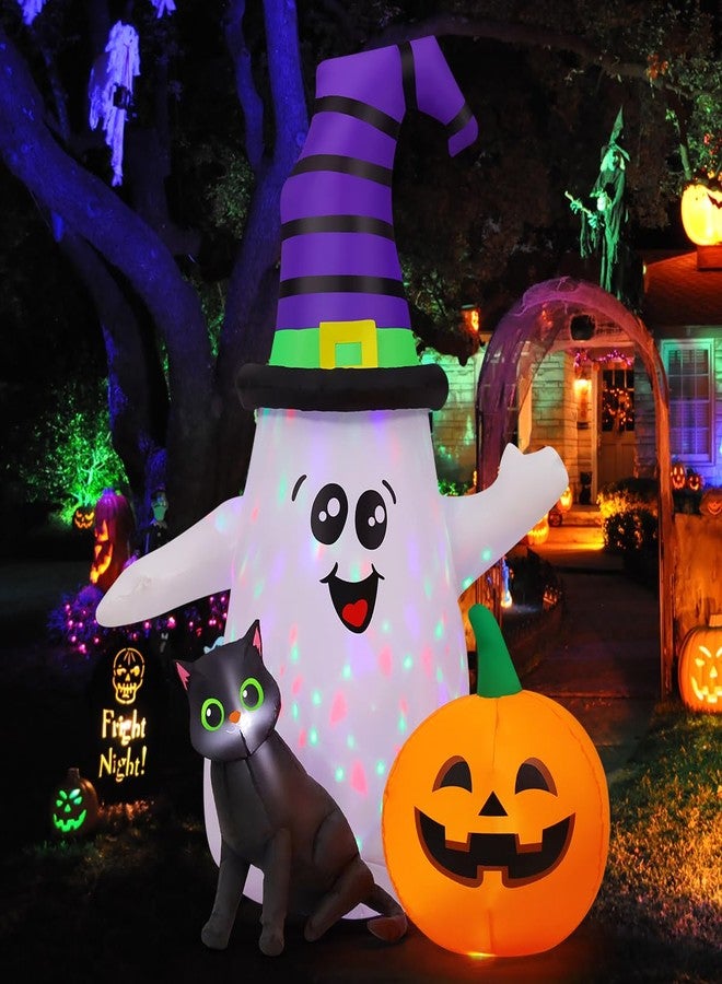 GOOSH - 5 FT Halloween Inflatables for Outdoor Decorations, Yard, Cute Ghost Wizard with Pumpkin Black Cat with Built-in LEDs for Garden, Lawn, Party Decoration - Image 1
