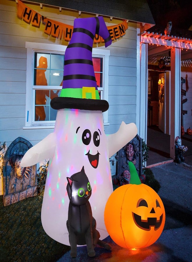 GOOSH - 5 FT Halloween Inflatables for Outdoor Decorations, Yard, Cute Ghost Wizard with Pumpkin Black Cat with Built-in LEDs for Garden, Lawn, Party Decoration - Image 2