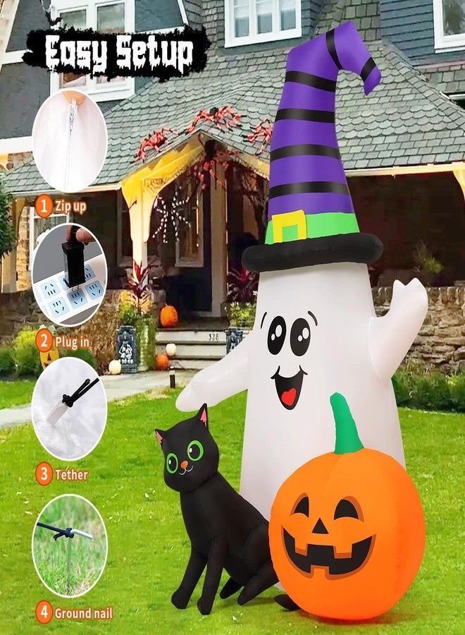 GOOSH - 5 FT Halloween Inflatables for Outdoor Decorations, Yard, Cute Ghost Wizard with Pumpkin Black Cat with Built-in LEDs for Garden, Lawn, Party Decoration - Image 5