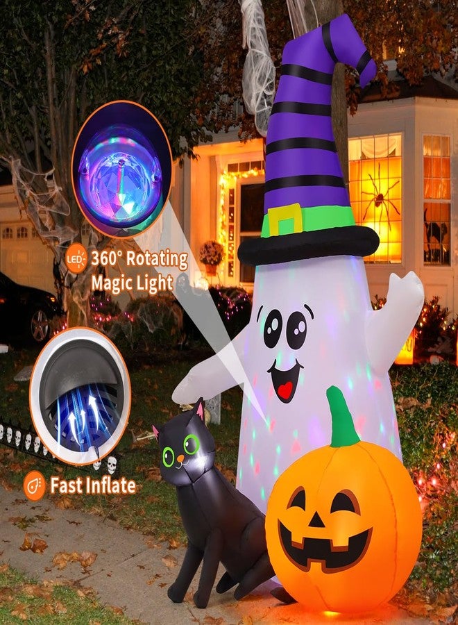 GOOSH - 5 FT Halloween Inflatables for Outdoor Decorations, Yard, Cute Ghost Wizard with Pumpkin Black Cat with Built-in LEDs for Garden, Lawn, Party Decoration - Image 3