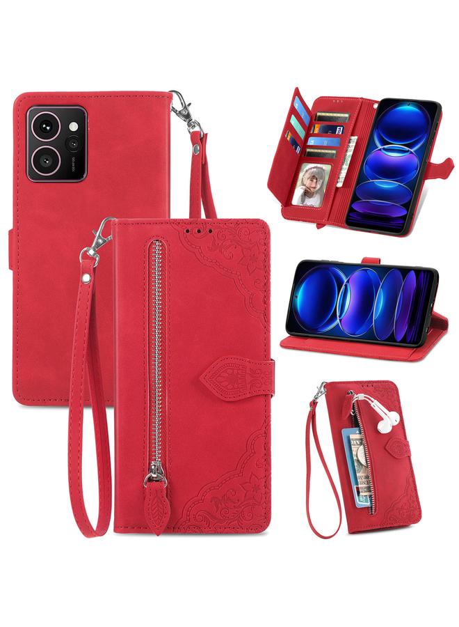 erorex Case For HMD Skyline Embossed Flower Zipper Leather Phone Case - Image 1