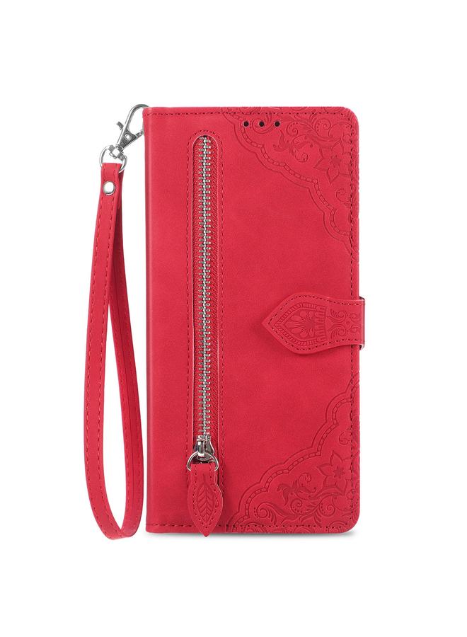 erorex Case For HMD Skyline Embossed Flower Zipper Leather Phone Case - Image 2