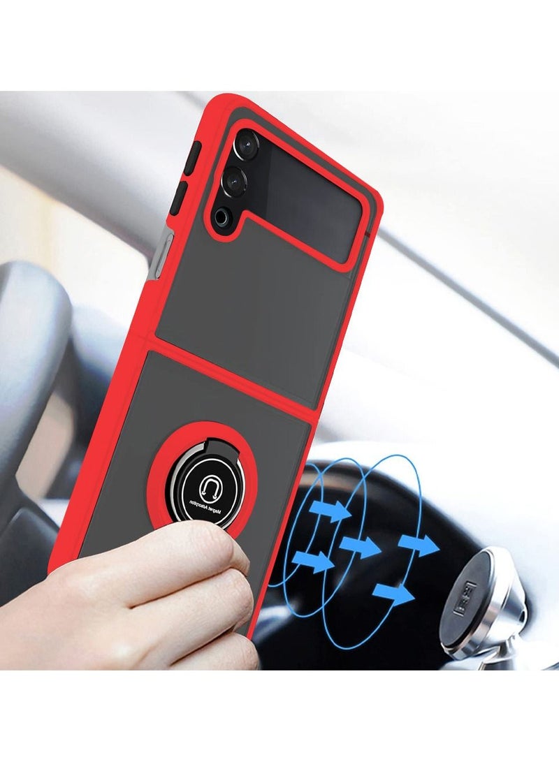 CATANES Samsung Galaxy Z Flip 4 Case with Ring Holder Magnetic Metal Finger Grip Hybrid Folding Cover with Reinforced TPU Bumper Compatible with Galaxy Z Flip4 6.7 inch Red - Image 4