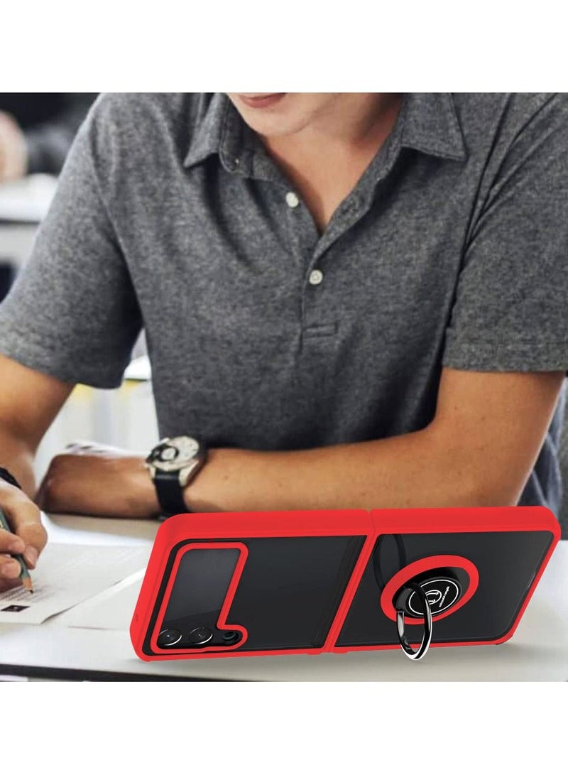 CATANES Samsung Galaxy Z Flip 4 Case with Ring Holder Magnetic Metal Finger Grip Hybrid Folding Cover with Reinforced TPU Bumper Compatible with Galaxy Z Flip4 6.7 inch Red - Image 2