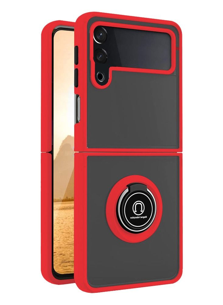 CATANES Samsung Galaxy Z Flip 4 Case with Ring Holder Magnetic Metal Finger Grip Hybrid Folding Cover with Reinforced TPU Bumper Compatible with Galaxy Z Flip4 6.7 inch Red - Image 3