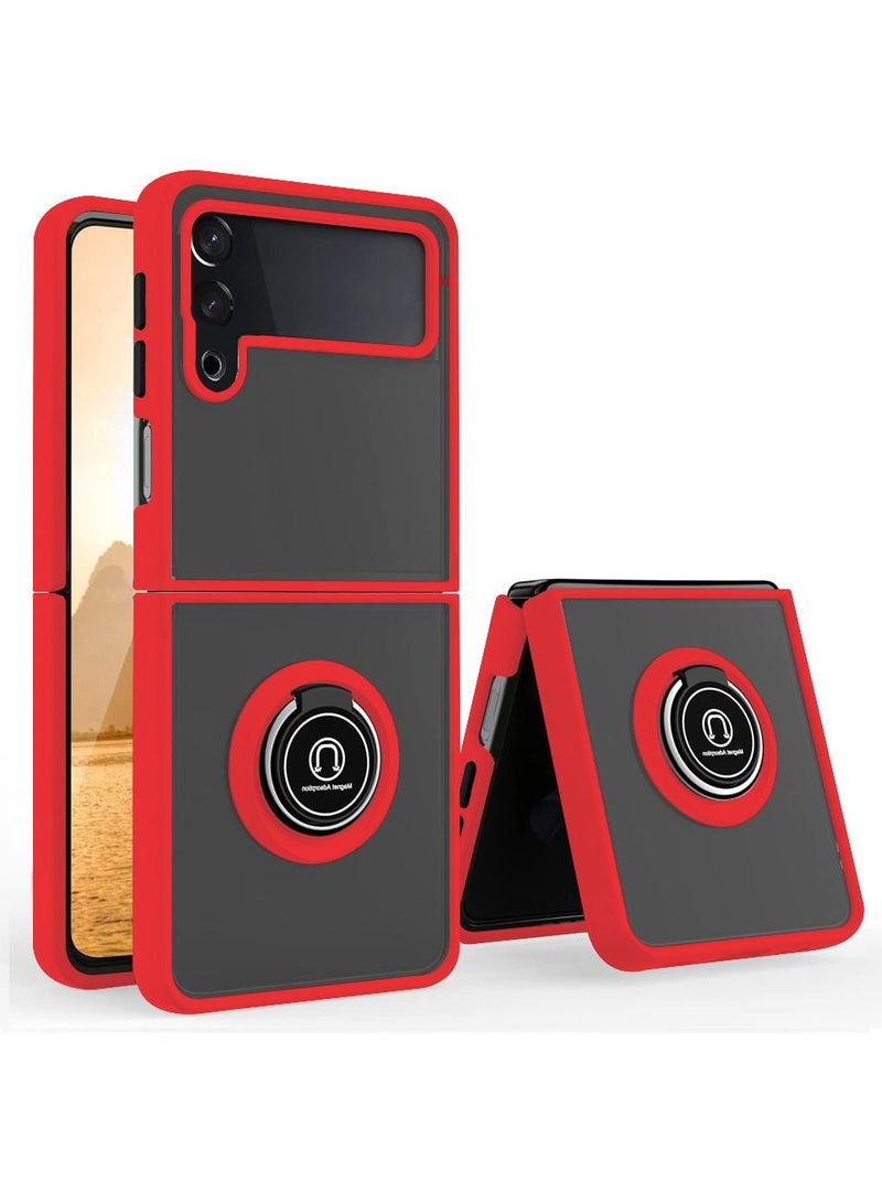 CATANES Samsung Galaxy Z Flip 4 Case with Ring Holder Magnetic Metal Finger Grip Hybrid Folding Cover with Reinforced TPU Bumper Compatible with Galaxy Z Flip4 6.7 inch Red - Image 1