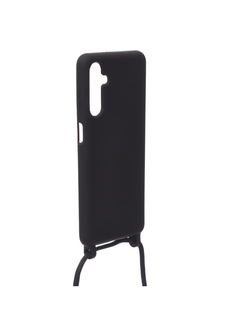 Silicone Back Phone Protection Cover With Fabric Strap And Safety Edges For Samsung Galaxy M54 5G - Black  - Image 3