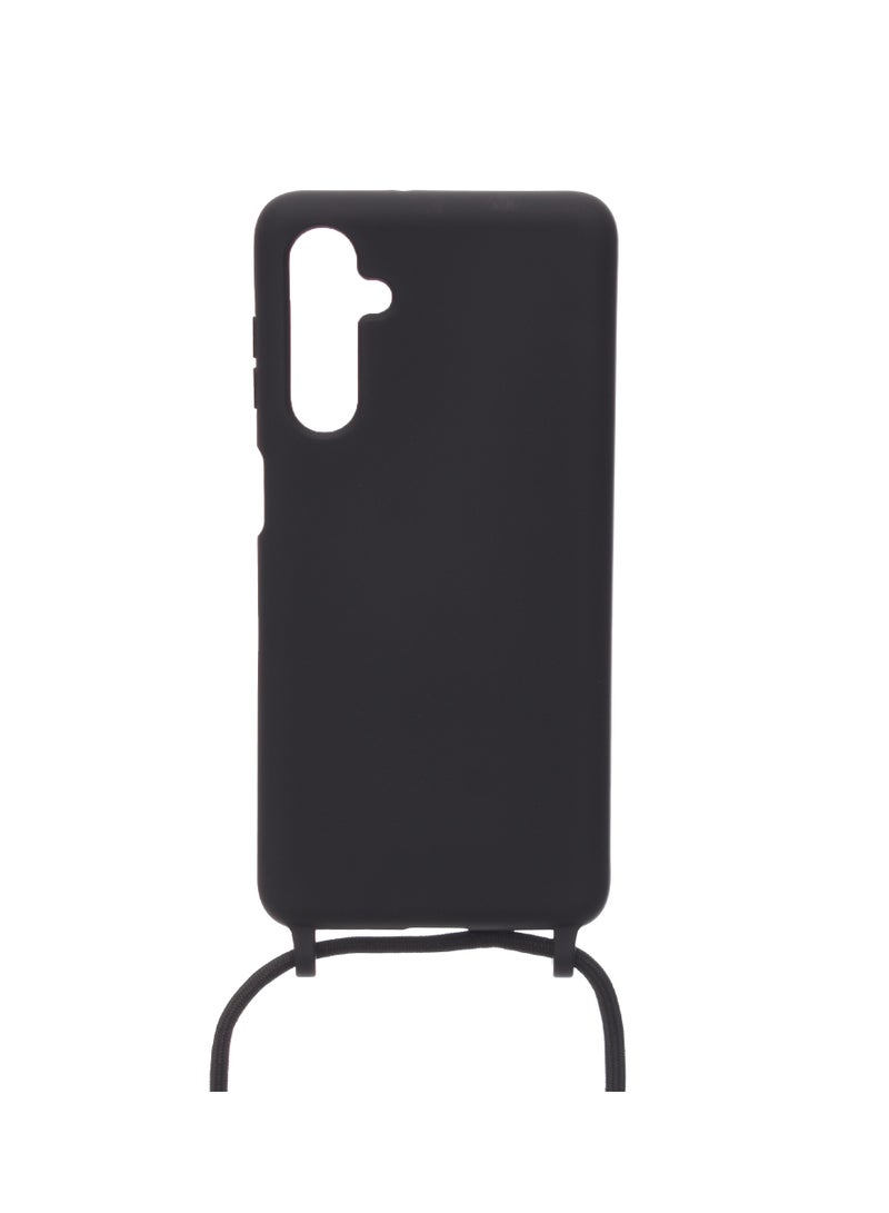Silicone Back Phone Protection Cover With Fabric Strap And Safety Edges For Samsung Galaxy M54 5G - Black  - Image 2