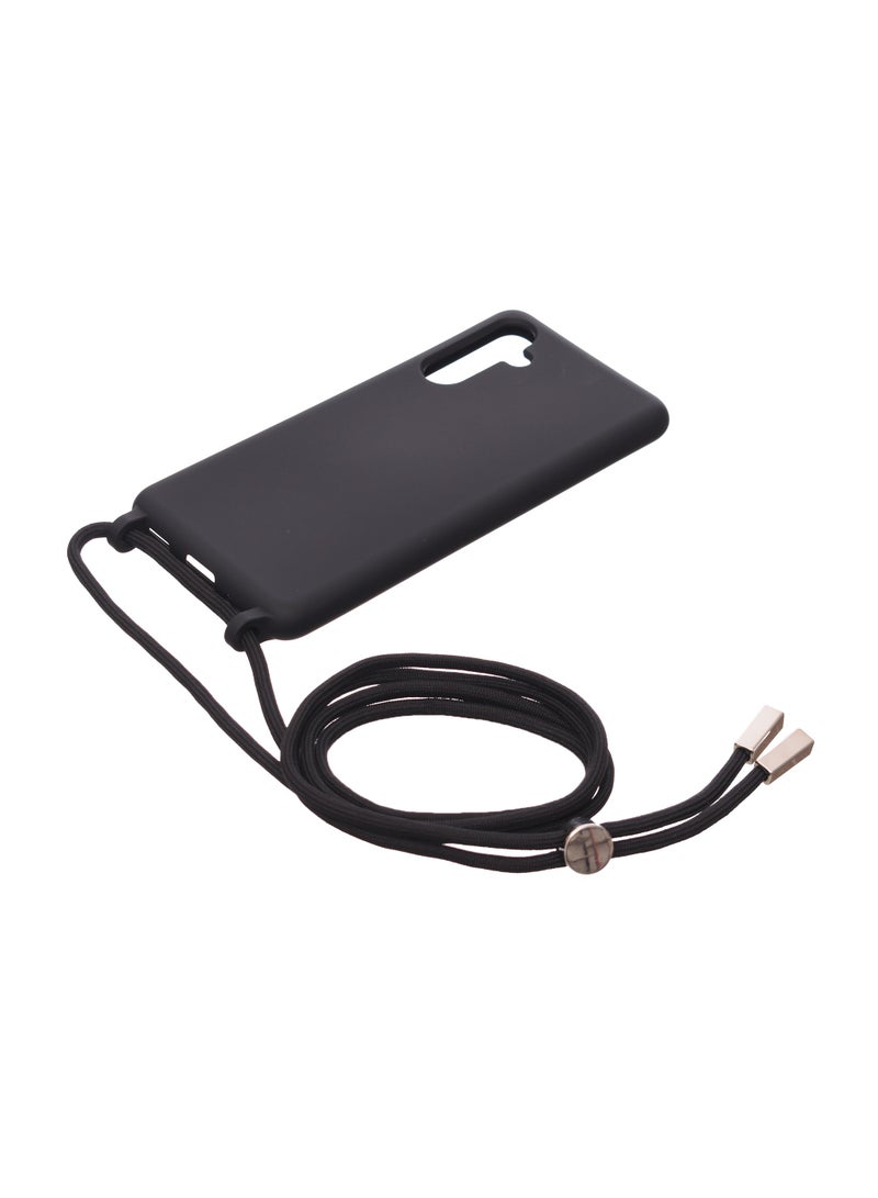 Silicone Back Phone Protection Cover With Fabric Strap And Safety Edges For Samsung Galaxy M54 5G - Black  - Image 1