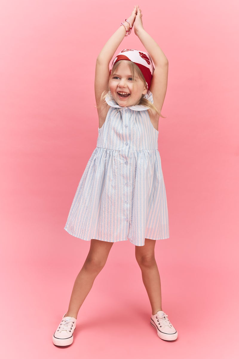 DeFacto Blue BabyGirl Baby Girl Striped Strappy Waffle Textured Dress Casual - Image 2