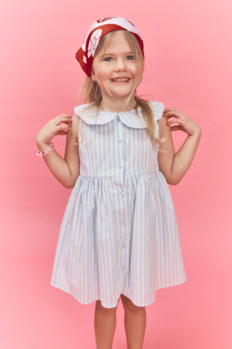 DeFacto Blue BabyGirl Baby Girl Striped Strappy Waffle Textured Dress Casual - Image 3