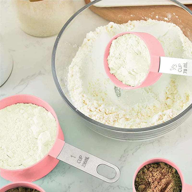 Measuring Cups and Spoons Set, 8 Pieces Measuring Cups and Measuring Spoons with Stackable Stainless Steel Handle Measure Dry or Liquid Ingredients Measuring Set for Kitchen Cooking and Baking (Pink) - Image 4