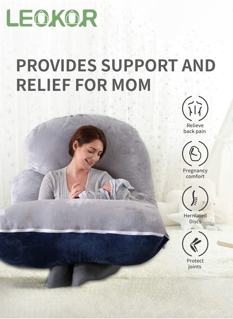 LEOKOR Maternity Pillow, U Shaped Pregnancy Pillow Crystal Velvet with Removable Cover Full Body Pillow Support for Back, Hips, Legs, Belly  - Image 3