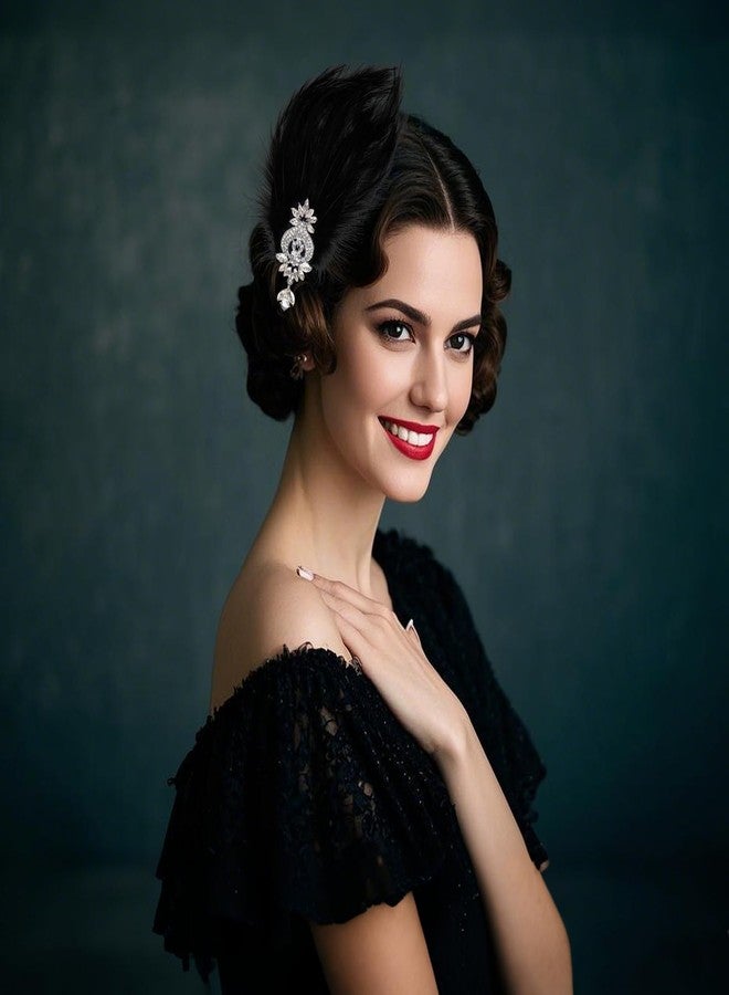 Fumwase طوق رأس أسود مزين بالريش من عشرينيات القرن الماضي، طوق رأس على طراز عشرينيات القرن الماضي، إكسسوارات شعر للنساء (مقاس أمريكي، ألفا، مقاس واحد، أسود) - Image 5
