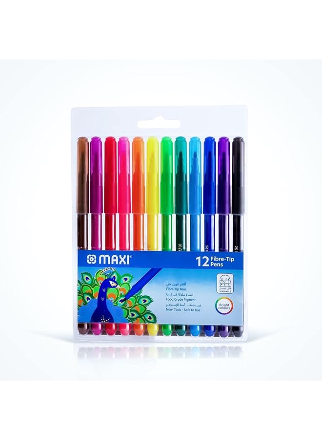Maxi Washable Felt Tip Pens In A Wallet 12 Colors  - Image 1