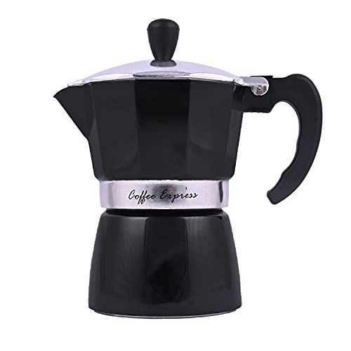 3D CREATIONS Aluminium Espresso Stove Percolator Polished Cups (Black, 3 Cups) - Image 1